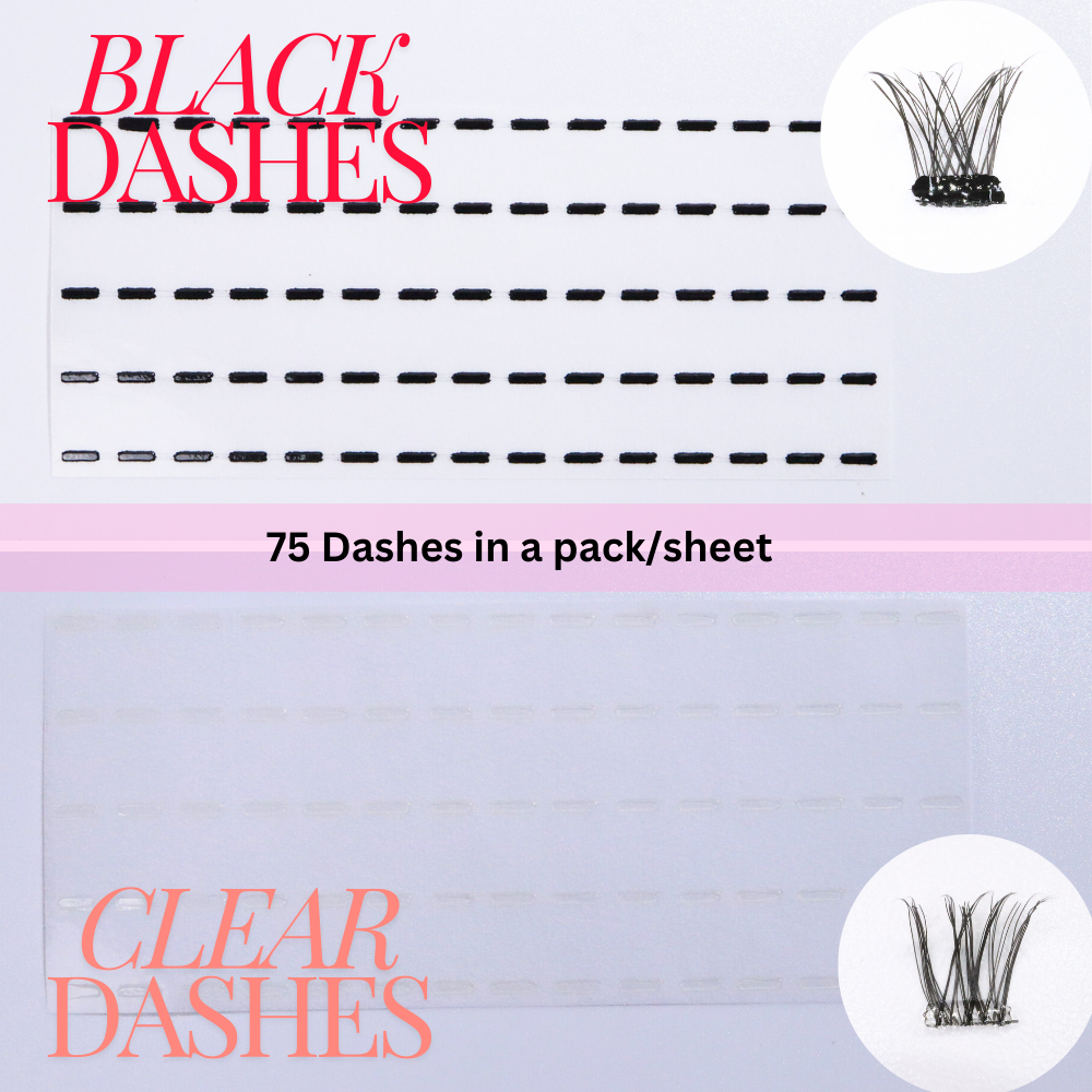 Dashes in black and clear self adhesive glue for lashes