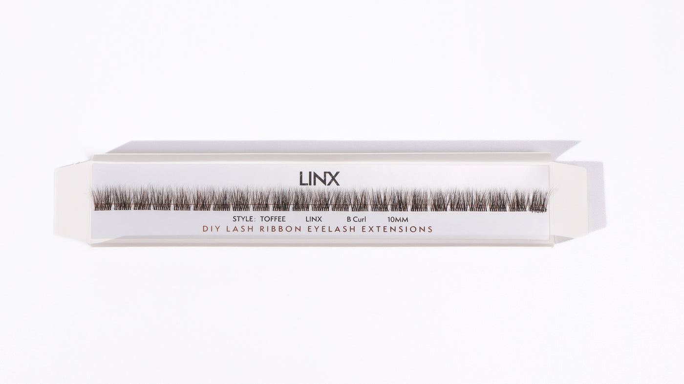 LINX DIY Lash Ribbon lash Extensions on a white background. 10mm black and brown lashes