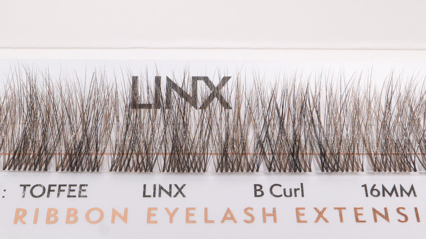 LINX lash ribbon eyelash extensions with product details on a white background